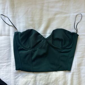 Zara green strapless corset zip crop top